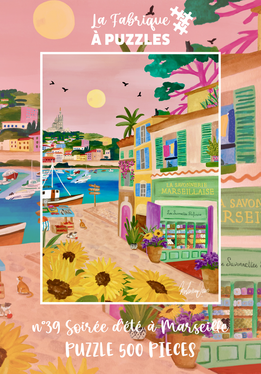 Pré-vente Puzzle n° 39 "Soirée d'été à Marseille" par Nolwenn Studios 500 pièces